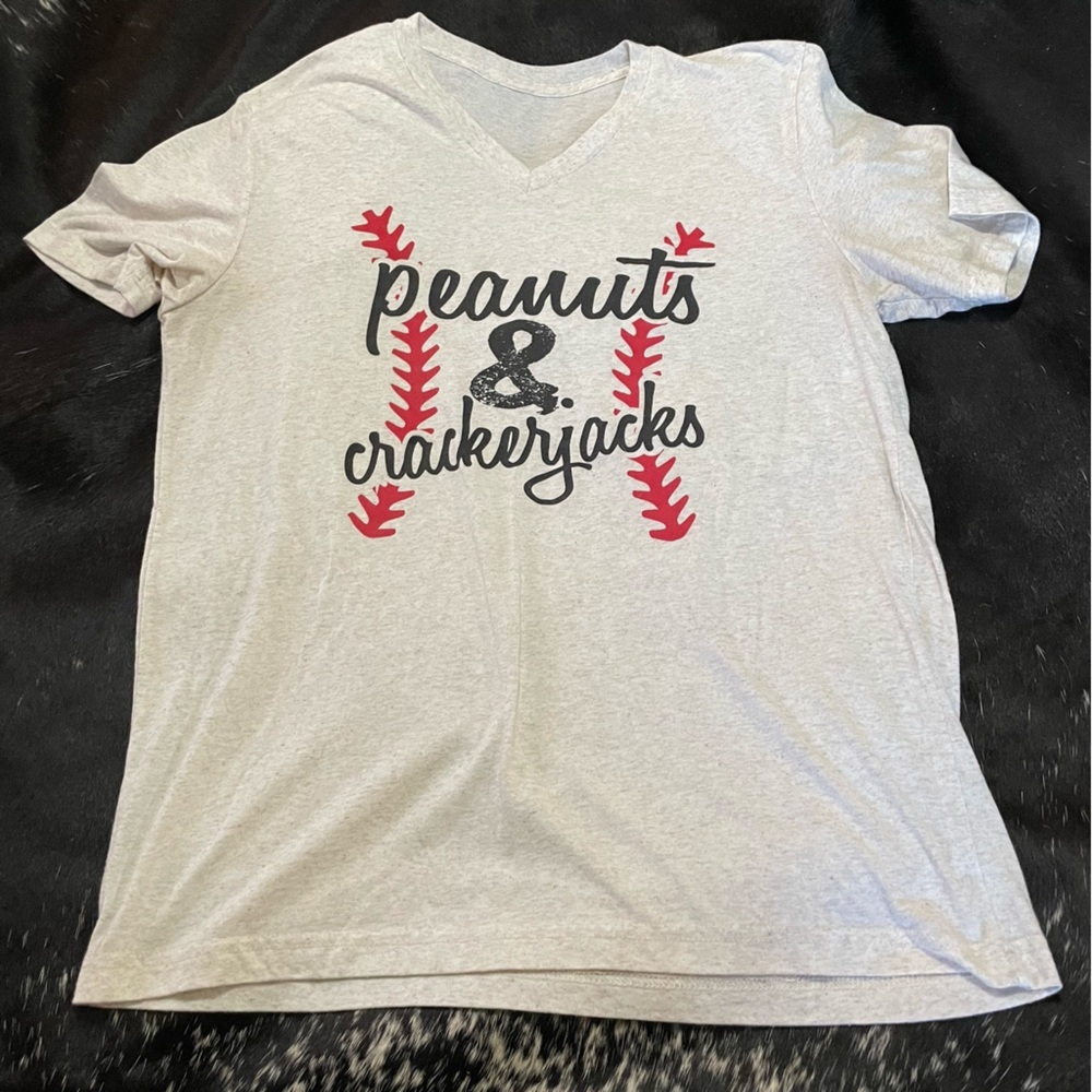 Baseball Theme Women’s Large V-neck T-Shirt‎ Peanuts & Crackerjacks Unbranded